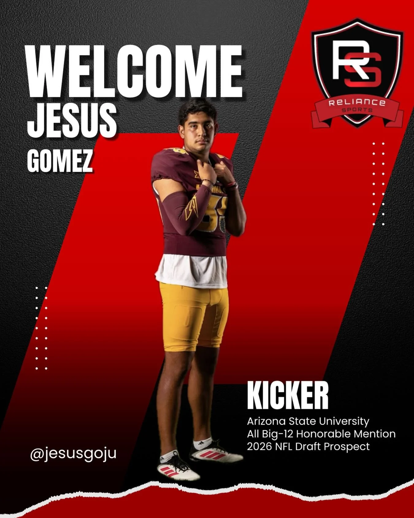 📣 Big things ahead for Jesus Gomez!
Kicker Jesus Gomez is officially signed with Reliance Sports and entered into the NFL Draft! 🚀 A career-long scoring machine, Gomez put up 22 made field goals with 30 attempts (73.3% FG) and 33-for-33 PATs for 10