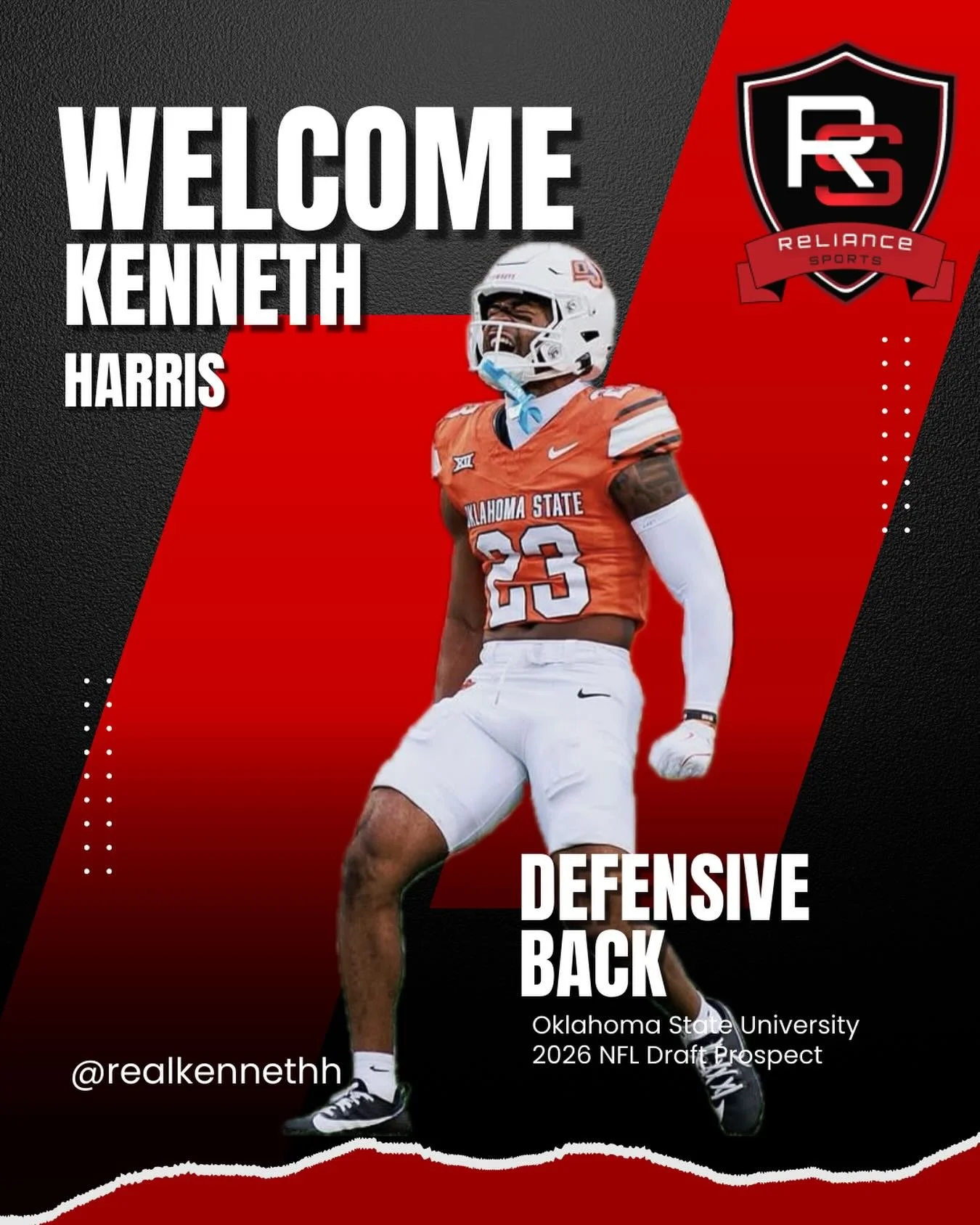 📣 Welcome to the next chapter, Kenneth Harris!
Defensive Back Kenneth Harris has officially signed with Reliance Sports and declared for the NFL Draft! 🔥 A disruptive presence in the secondary, Harris finished his college career at Oklahoma State w