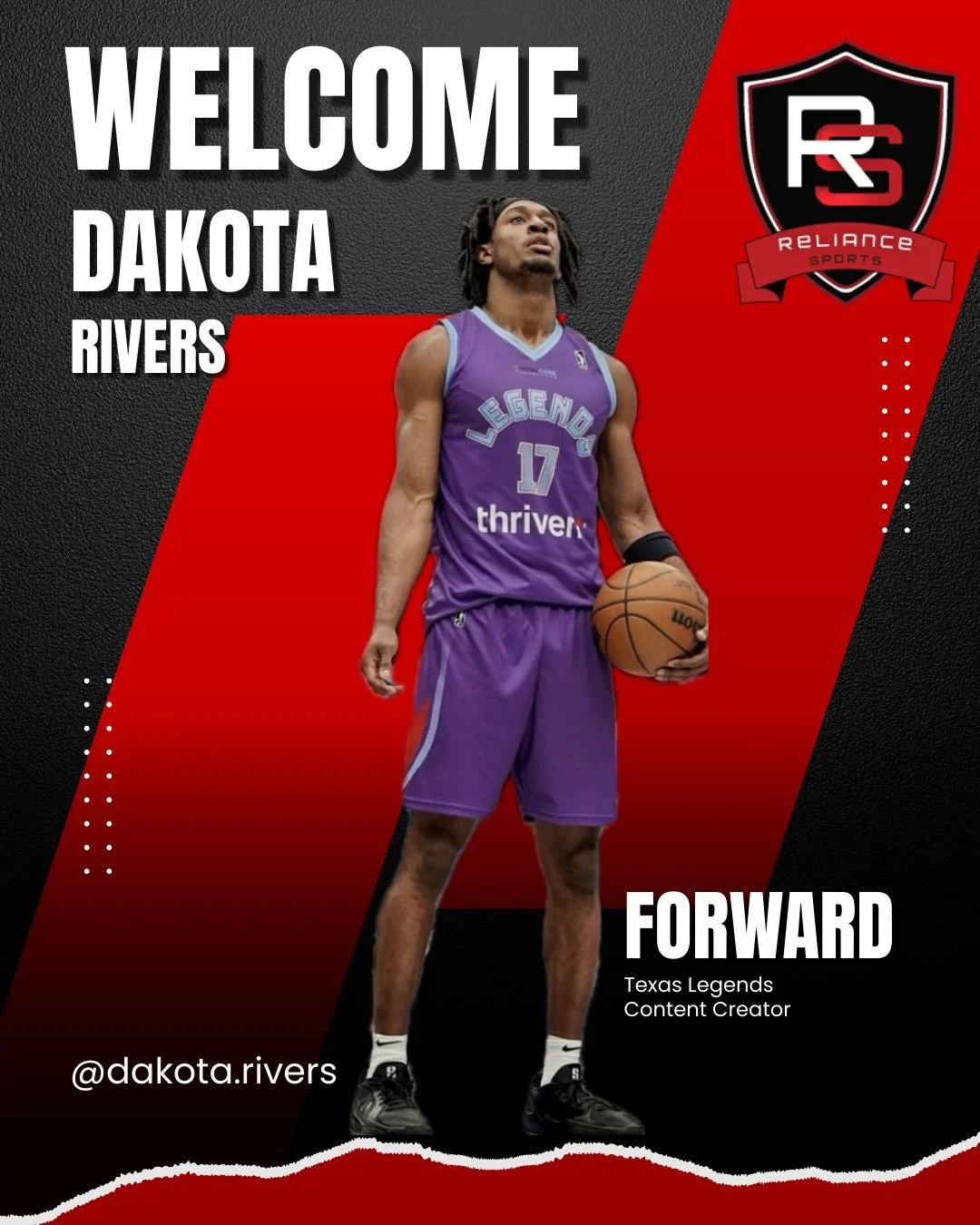 Welcome to the Reliance family 🛡️

We&rsquo;re proud to announce the signing of Dakota Rivers &mdash; an athlete with high level athleticism that has experience alongside the Texas Legends of the NBA G League, plus a powerful digital footprint: 412K