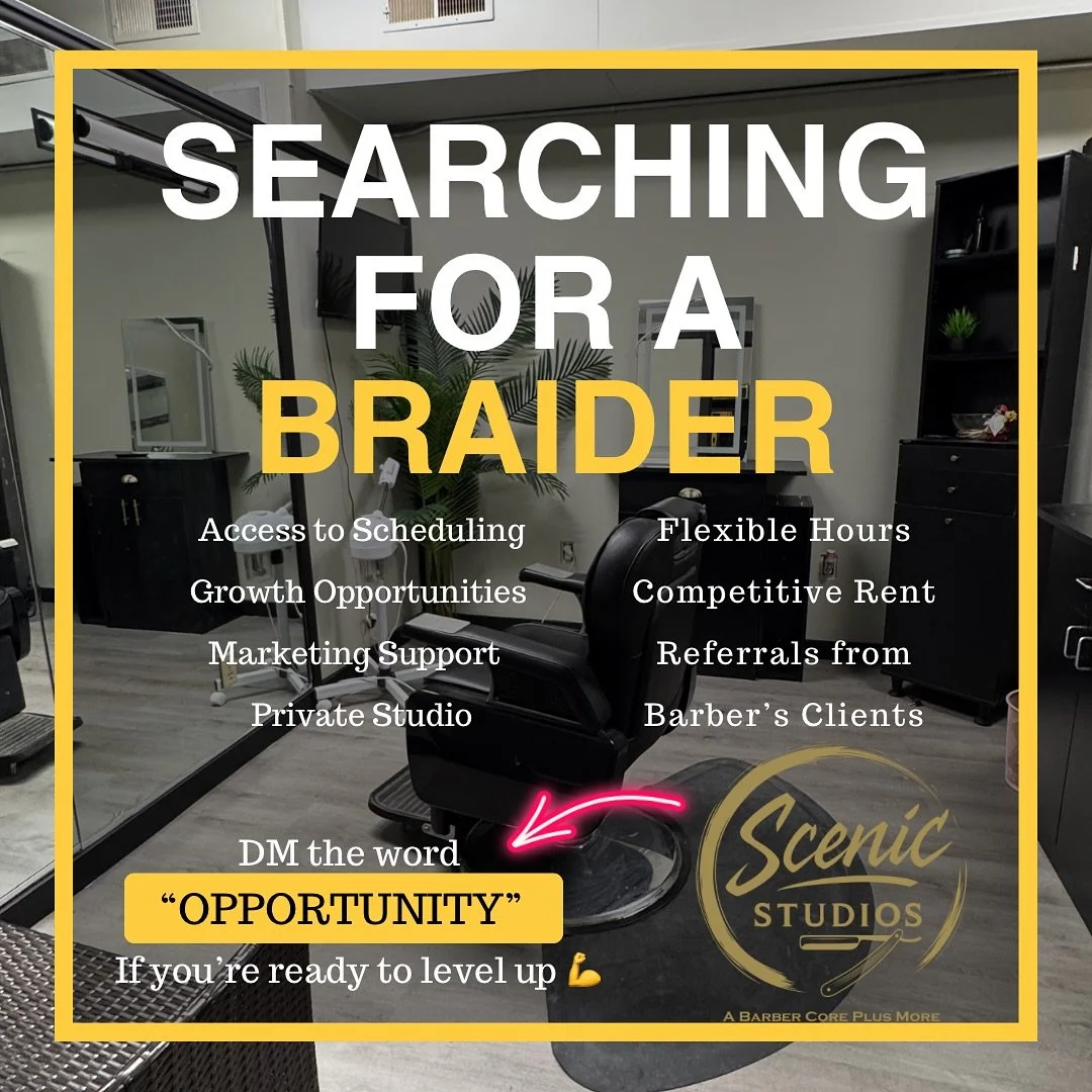 🚨 Scenic Studios is looking for a skilled Braider to join our team! ✨ Please share this with anyone you might know! 🙏 

We&rsquo;re offering a fun, professional environment where you can grow your business as a 1099 independent stylist 💇🏽&zwj;♀️
