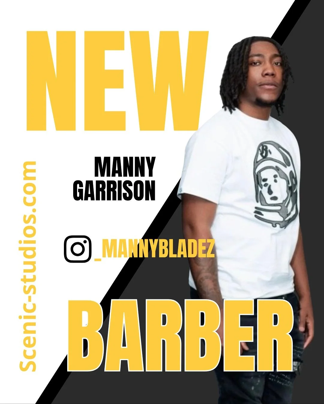 🚨 NEW BARBER ALERT! 🚨
Cleveland&rsquo;s own Manny G just touched down at Scenic Studios 💈
Coarse-hair specialist 🎯
Sports + video-game junkie 🎮🏀
Now accepting clients &mdash; come get crispy in his chair 🔥✂️

Books are open starting Thursday O