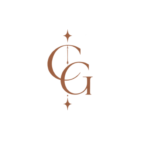 A logo with the letters 'C', 'G', and 'I' interconnected, featuring two star-like symbols above and below, all in a bronze color on a black background.