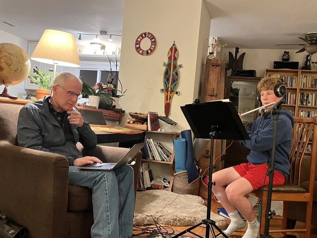 Recording the flute track for Repair the World.