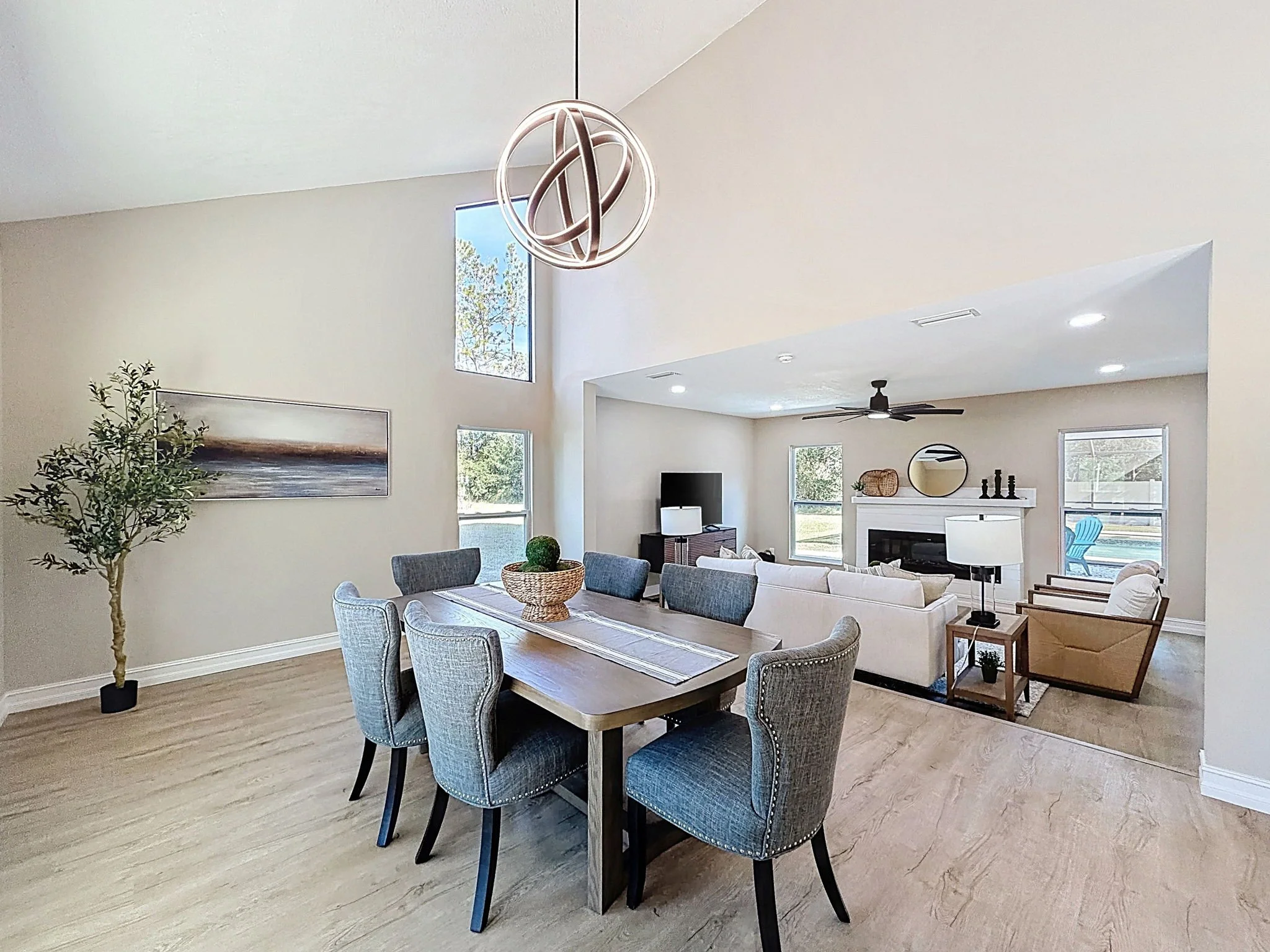 Staged as a huge dining room, but equally fitting as an extended living room. 