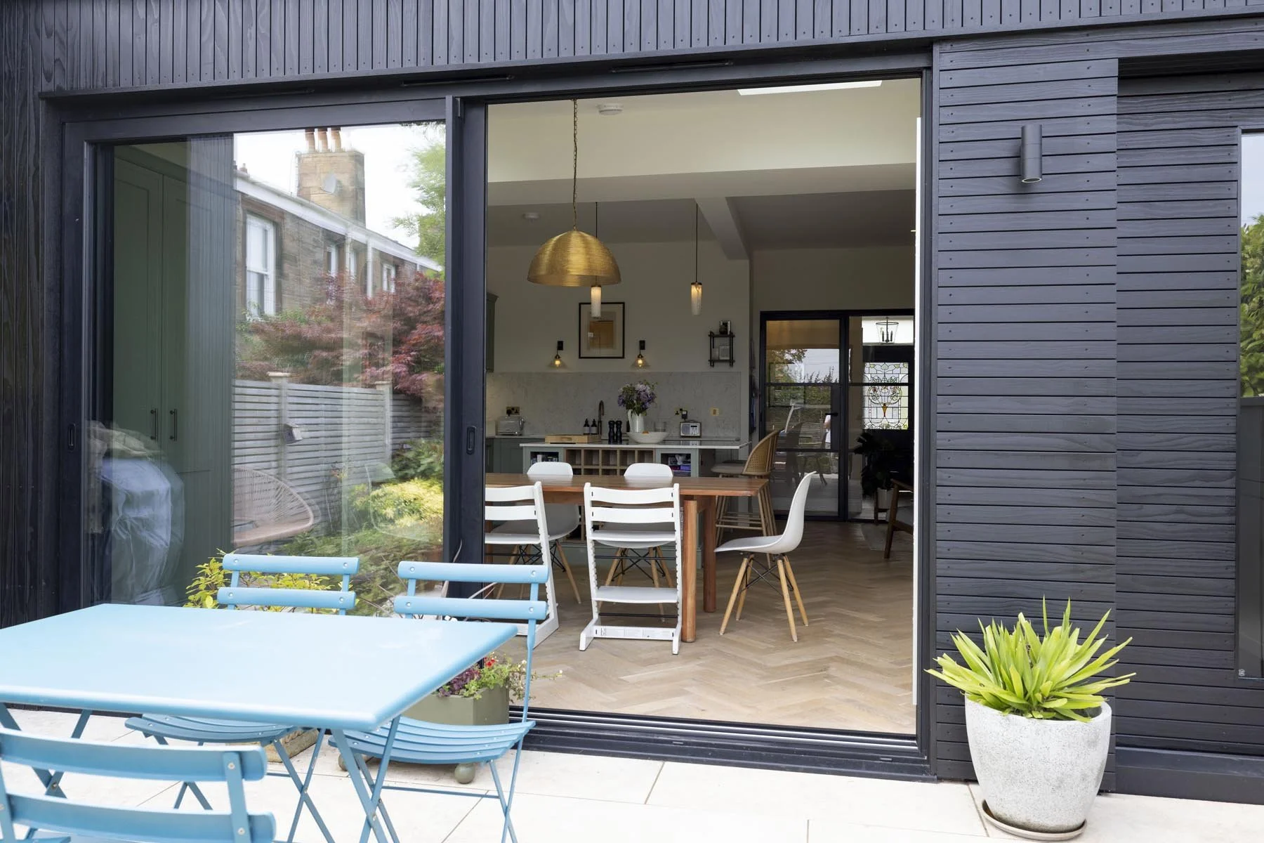 black aluminium sliding doors to rear extension in morningside edinburgh design by edinburgh architect