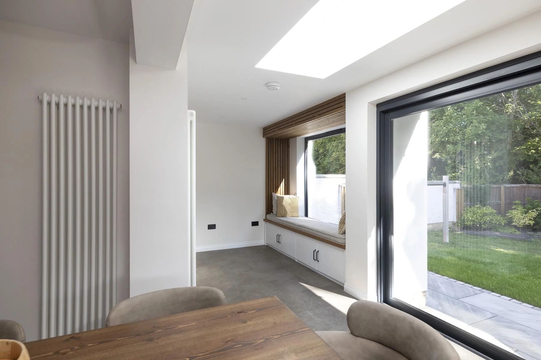 window seat with inbuilt storage and timber frame
