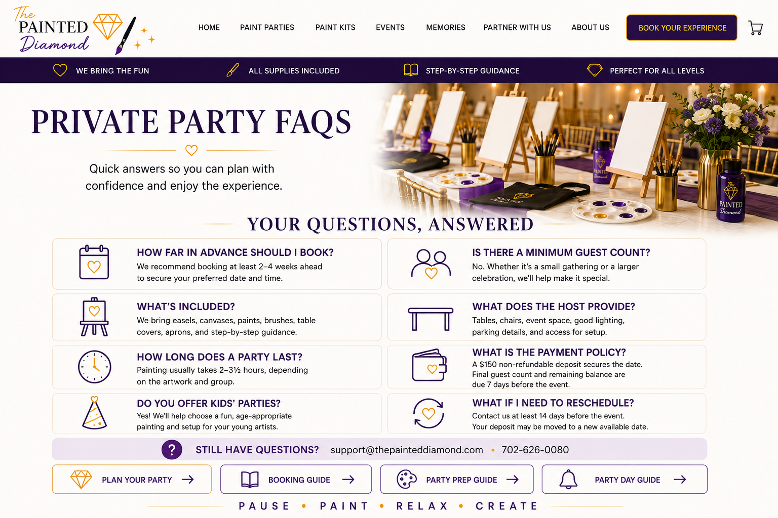 The Painted Diamond Private Party FAQs