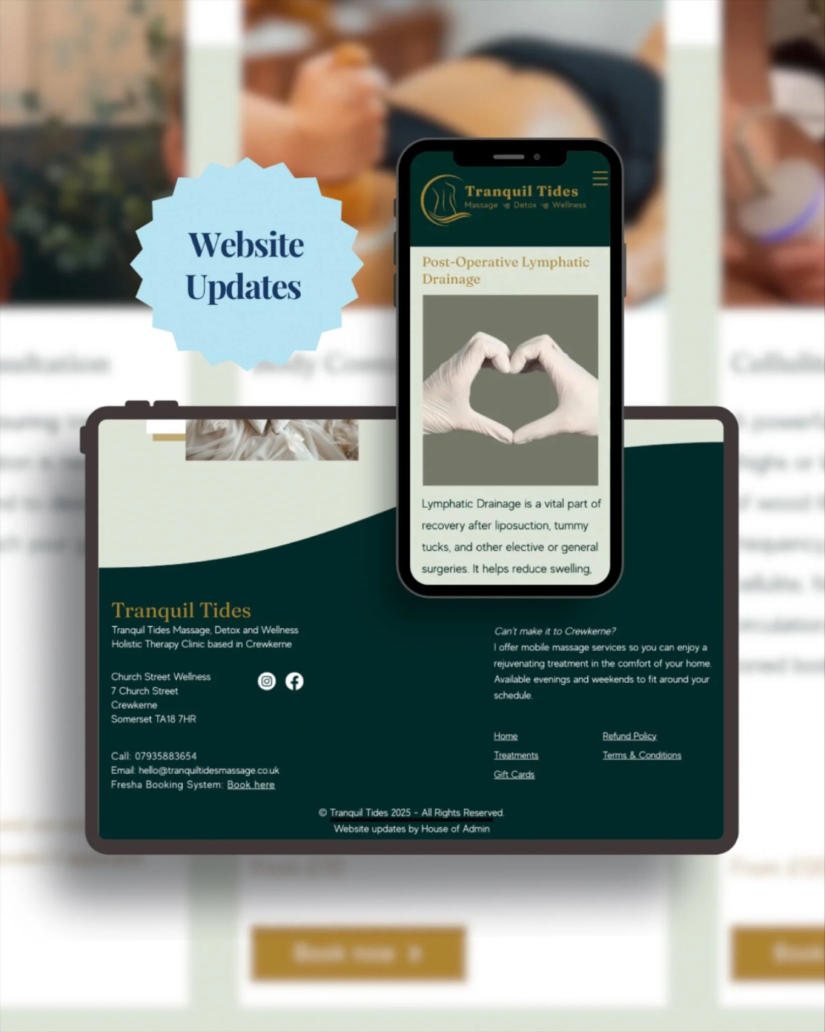 ✨ Website Refresh ✨

What a pleasure it was working with Tania, owner of @tranquil_tides_beauty based at Church Street Wellness based in Crewkerne.

After being referred, Tania reached out as she wanted to add her new Post-Surgery Lymphatic Drainage 