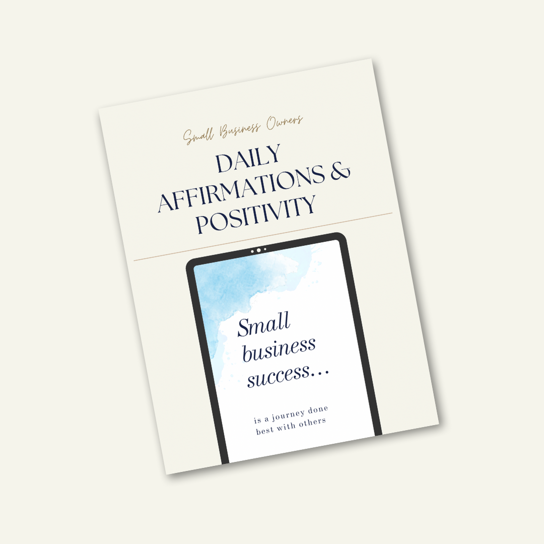 Book cover titled "Daily Affirmations & Positivity" with a subtitle "Small business success..." featuring a smartphone illustration on a light background.