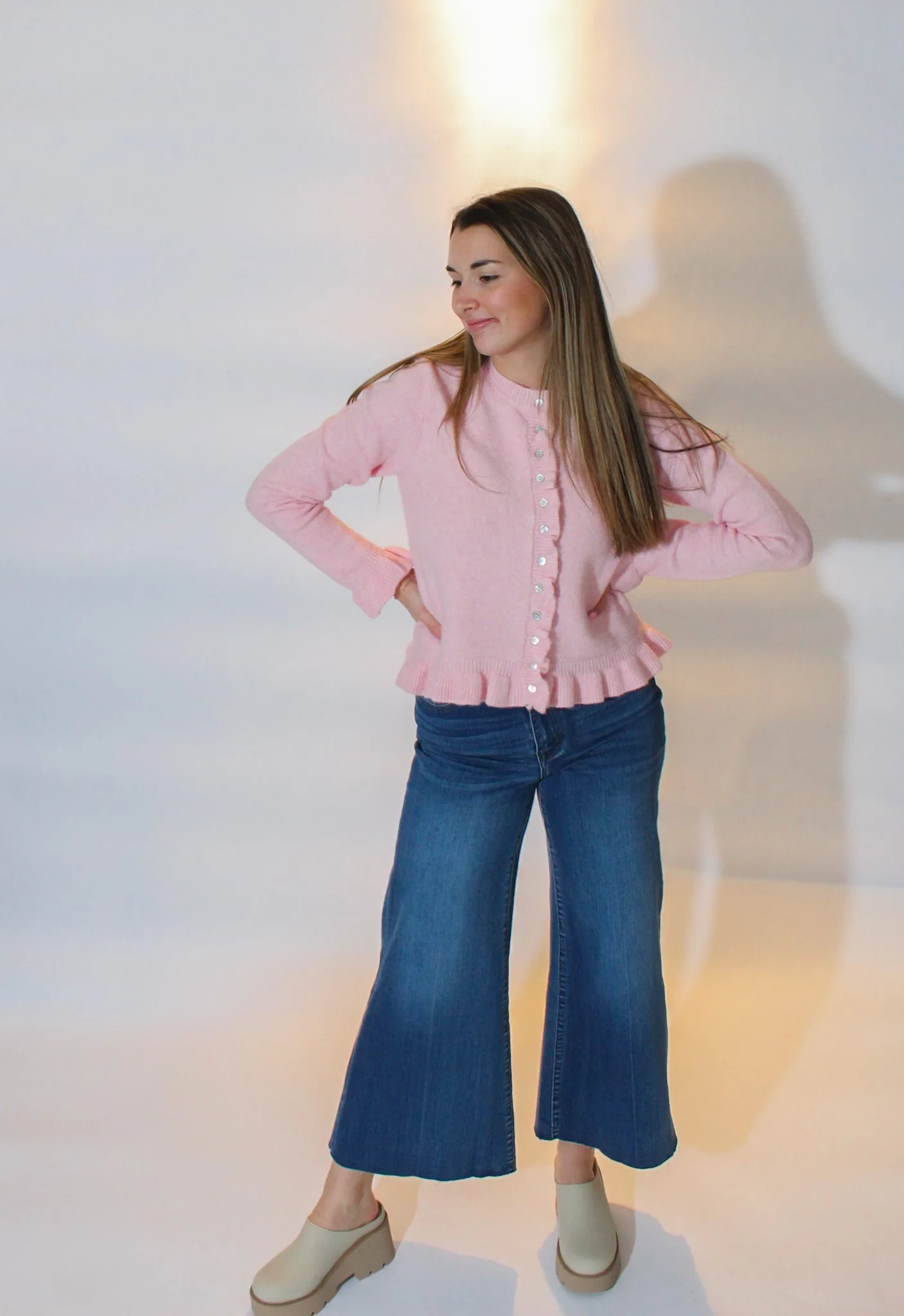 Reagan Pink Ruffle Cardigan