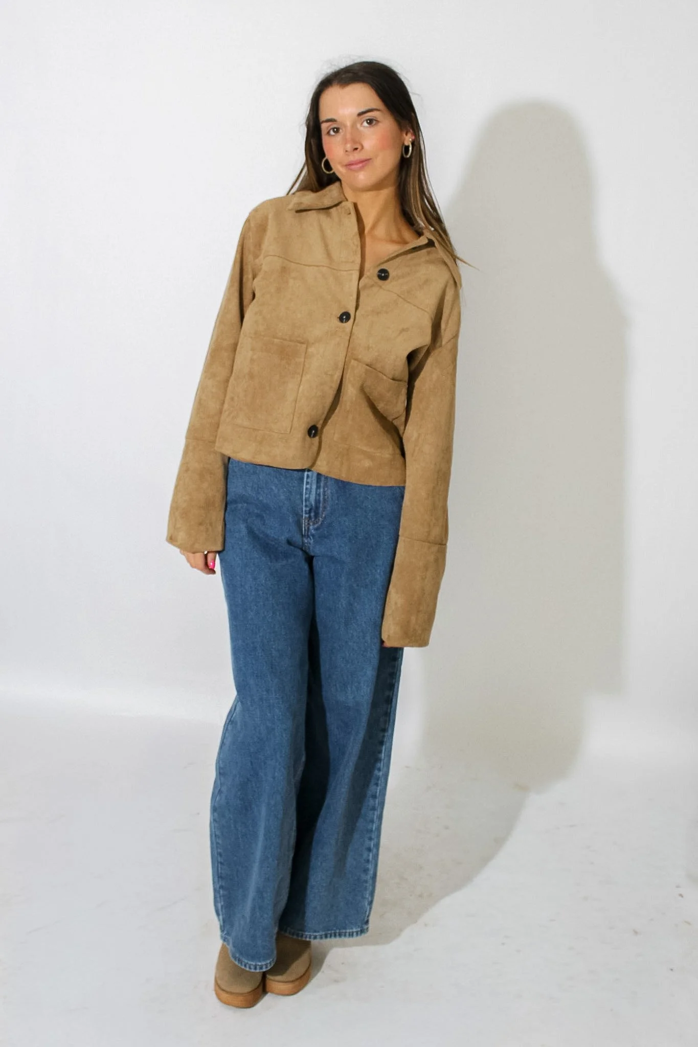 Taupe Suede Button-Up Jacket