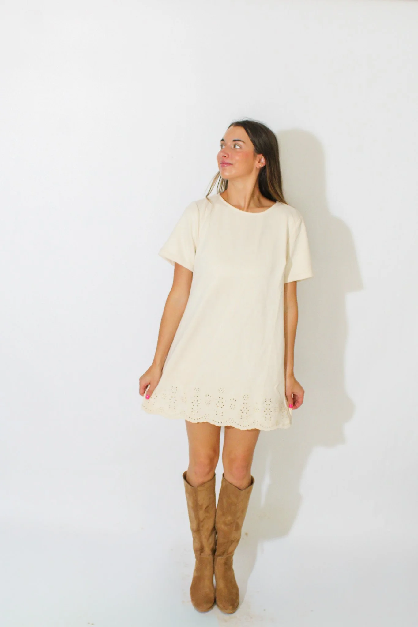 Suede T-Shirt Eyelet Dress