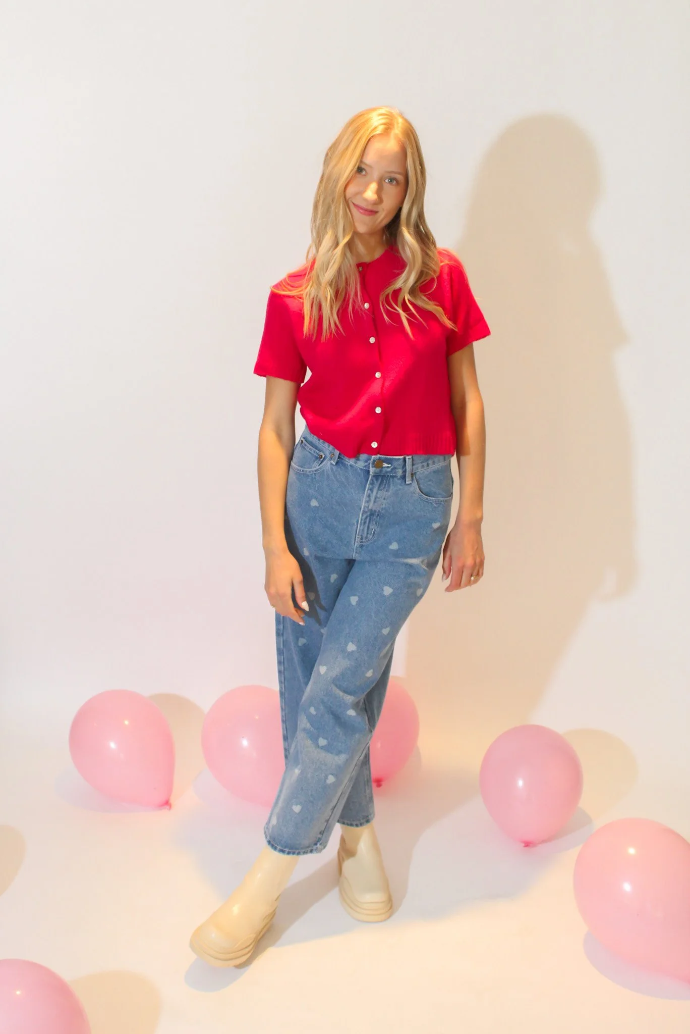 Star Signature Short Sleeve Sweater in Raspberry