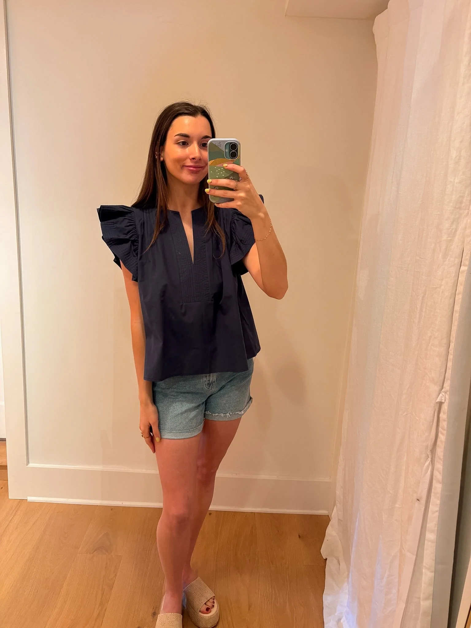 Jodie Navy Flutter Sleeve Blouse