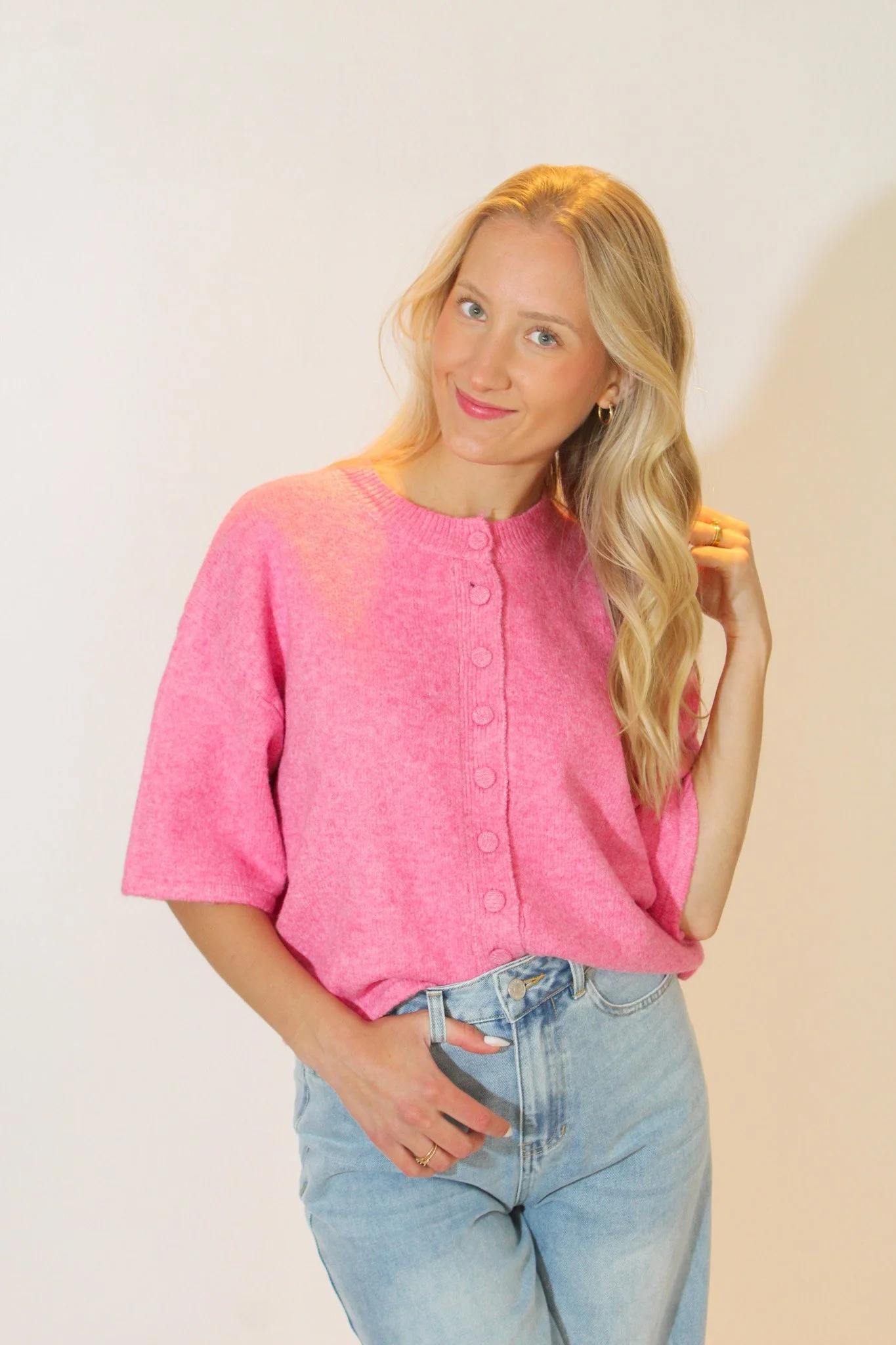 Ellie Cropped Pink Cardigan