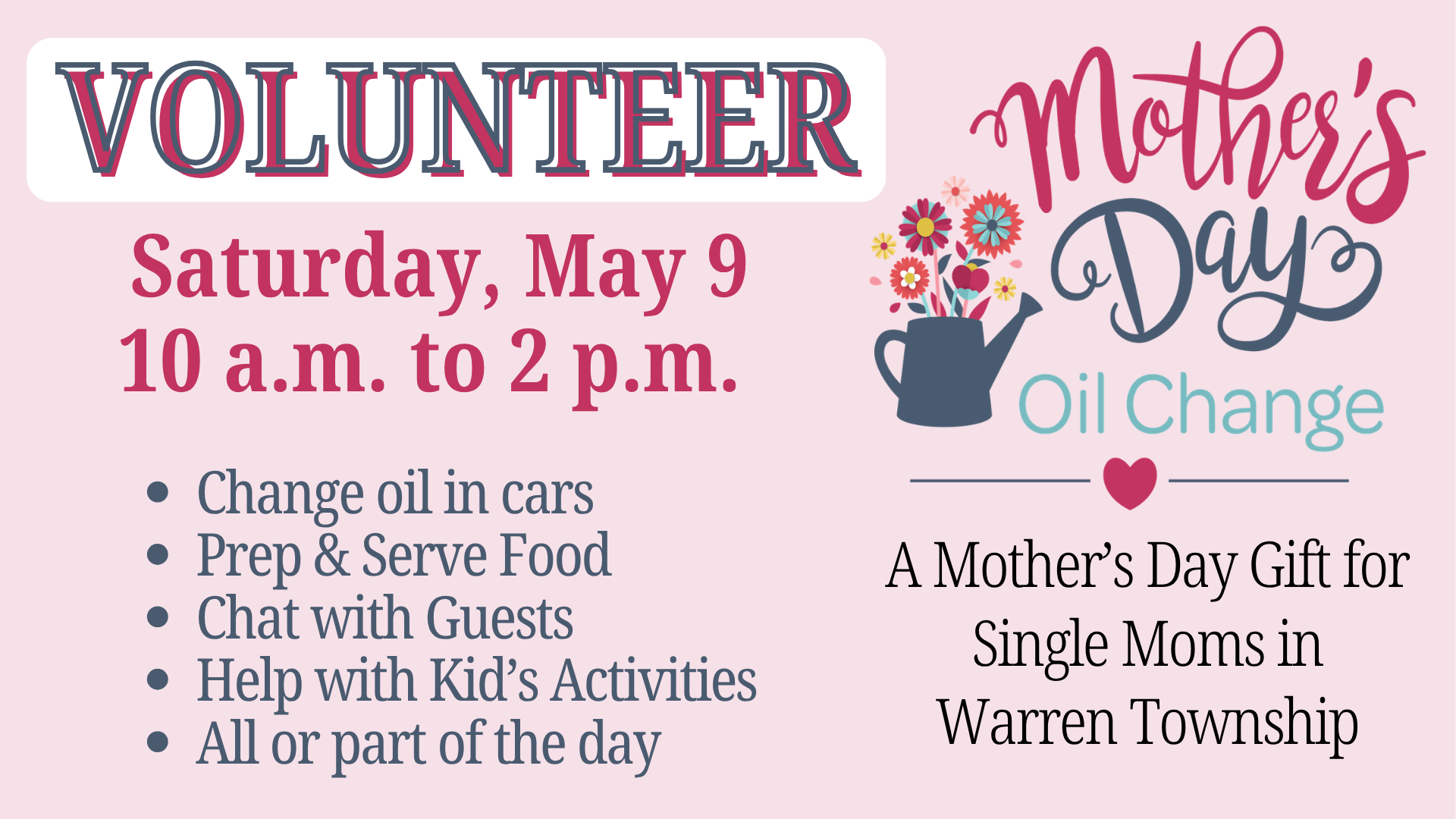 Mother’s Day Oil Change — Volunteer