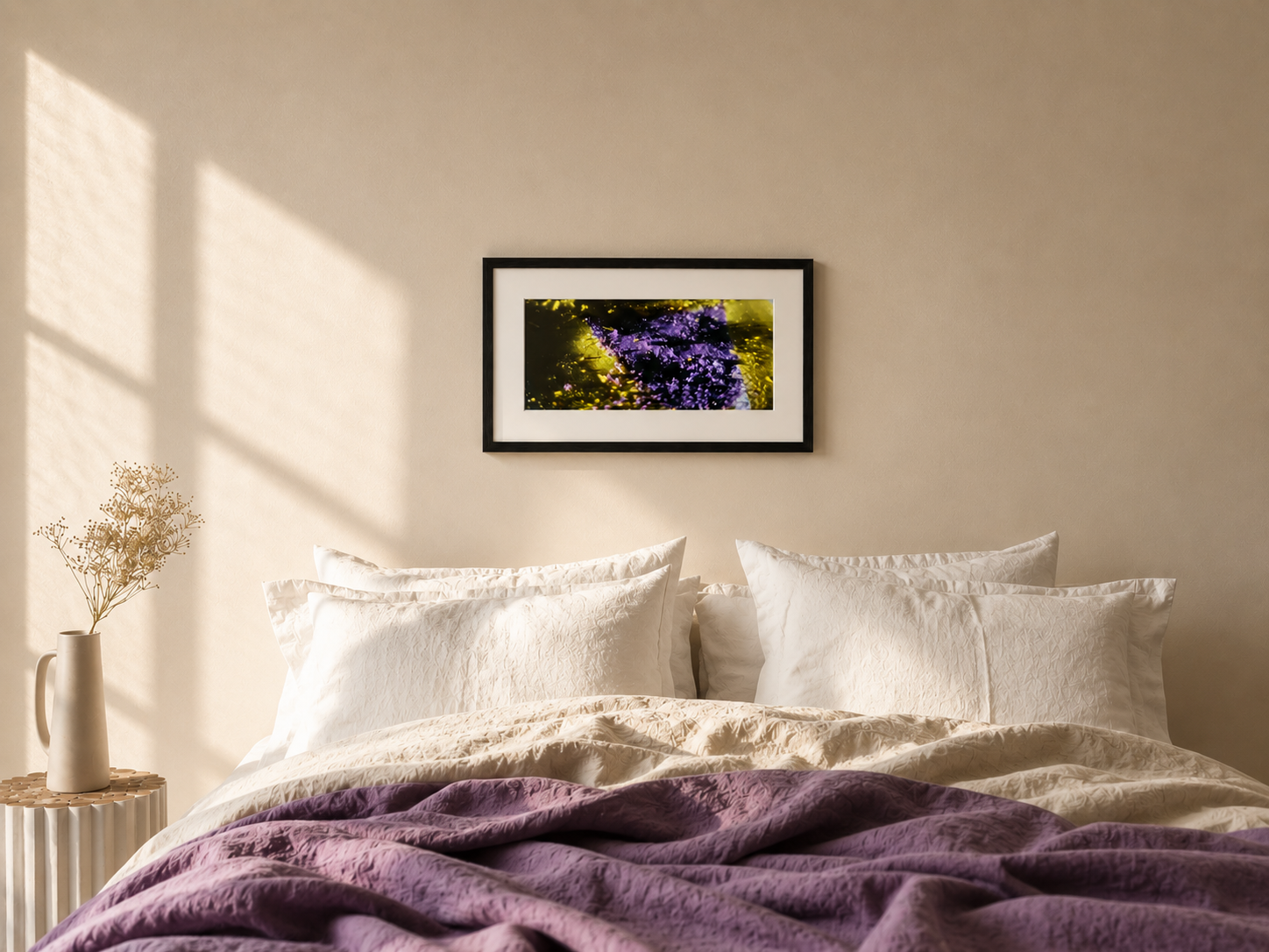 Spectral Vein PU18 framed nature art print displayed in a modern bedroom - PureHue limited edition giclee