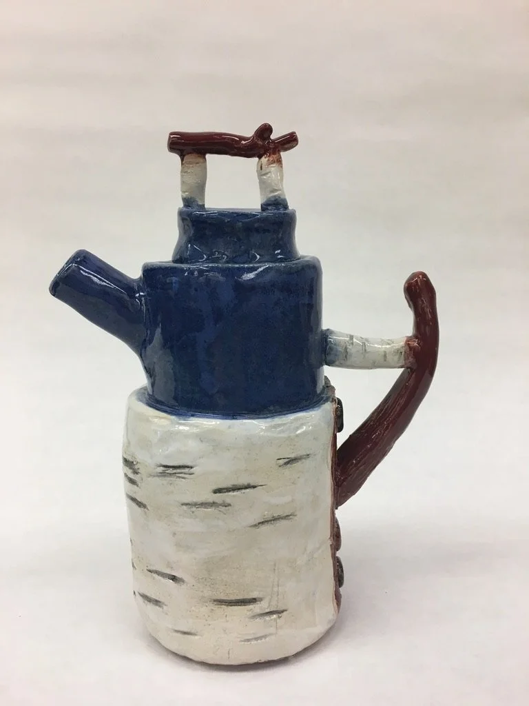 ceramic teapot with birch tree and branch design