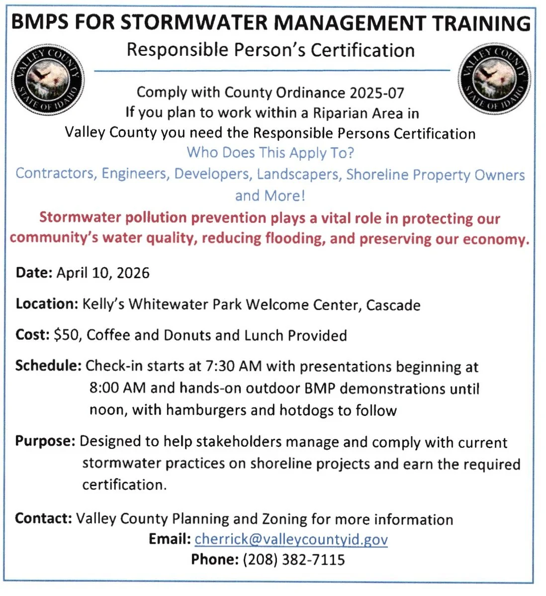 April 10 BMPS for Stormwater Management Training