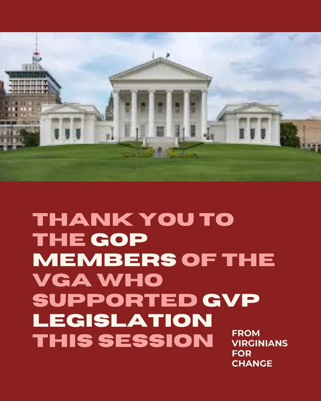 Unfortunately, this one isn't an April Fools Day joke. Each year after session, we like to encourage our members to thank their GOP reps if they voted in favor of any GVP bills passing. While last session we saw 23 GOP votes in favor of passing a GVP