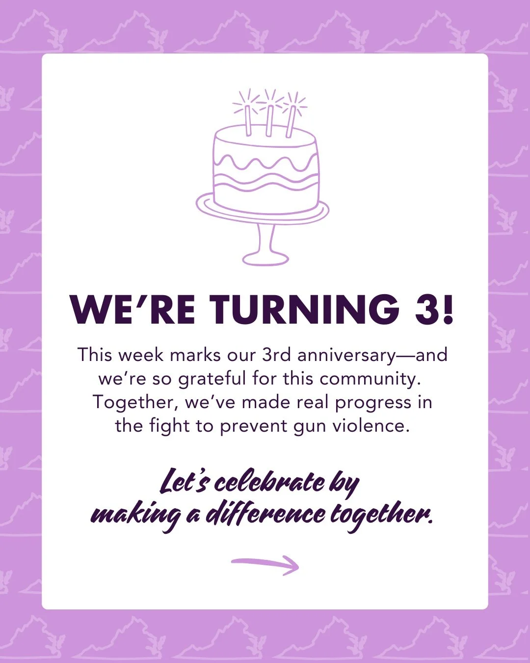 We turned three and we are celebrating by growing and giving for good! For every Instagram follower we gain in the next week, we will donate $1 to Virginia Victim Assistance Network - up to $500. Want to get us the best birthday gift? Share our profi