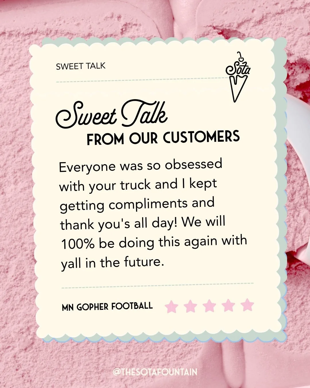 Got this message after our @gopherfootball event and immediately took a screenshot.⁠
⁠
&ldquo;Everyone was so obsessed with your truck and I kept getting compliments and thank you&rsquo;s all day! We will 100% be doing this again with yall in the fut