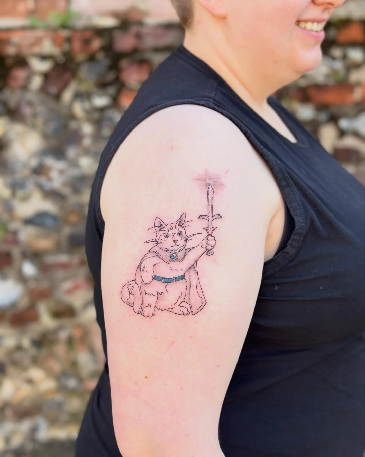 DnD inspired kitty cat portrait for Immi, to remember Justin Hawkittens by 🐈 I love making tattoos that remember our pets, they&rsquo;re so important to get right, and always feel so special to get to do- especially when they wear a cape and wield a