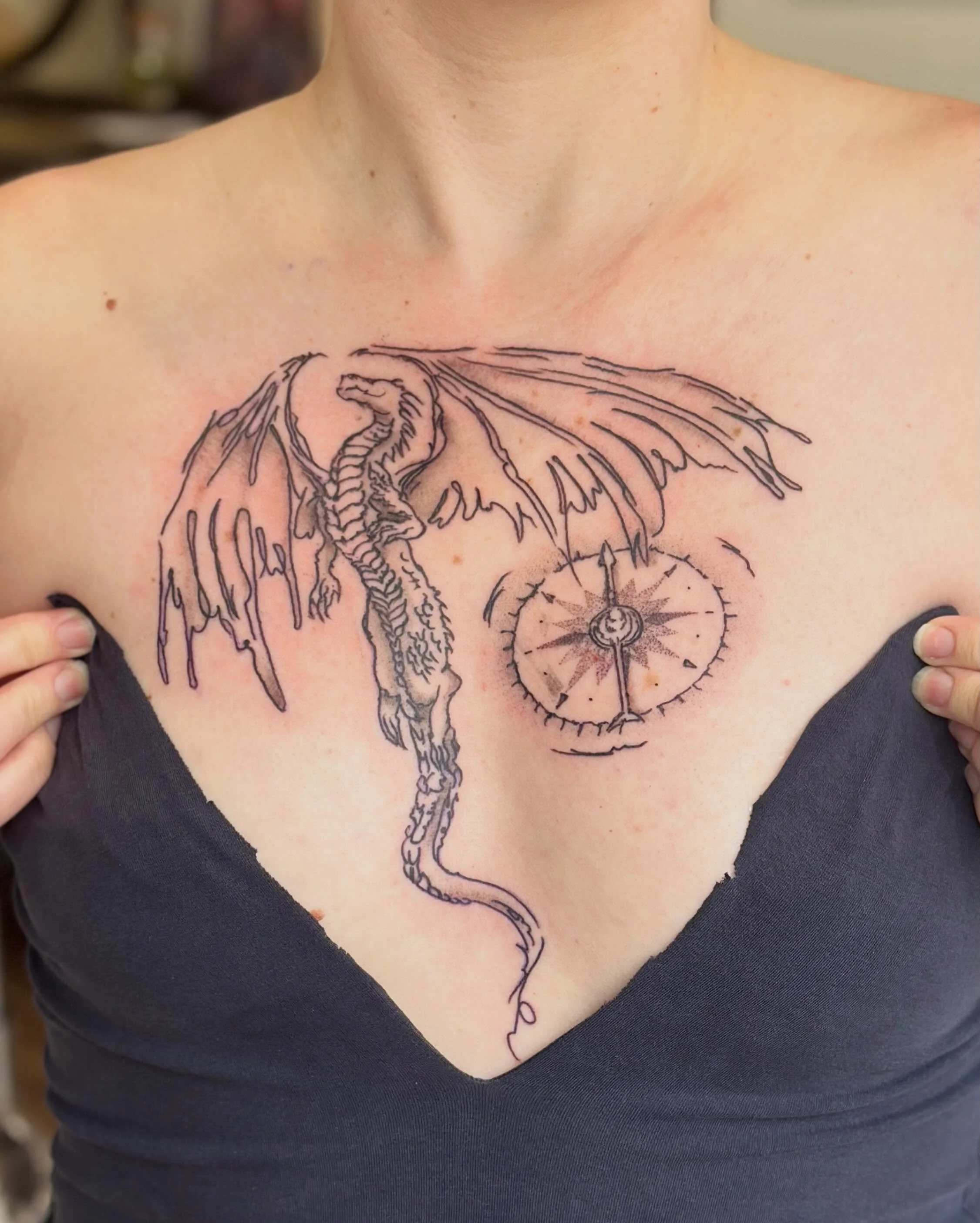 Dragon and compass for Libs, who sat like a rock for this piece in a challenging location! Absolute champ 🧡
Thank you for visiting me in Norwich especially from London, I loved spending the day with you!