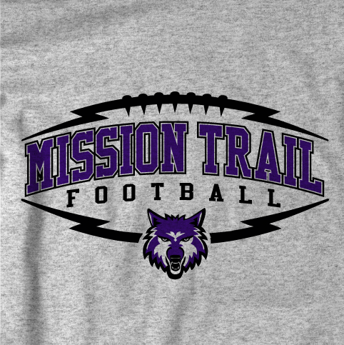 Gray Mission Trail football shirt with a mascot illustration.