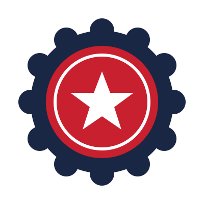 Red and navy award seal with a white star.