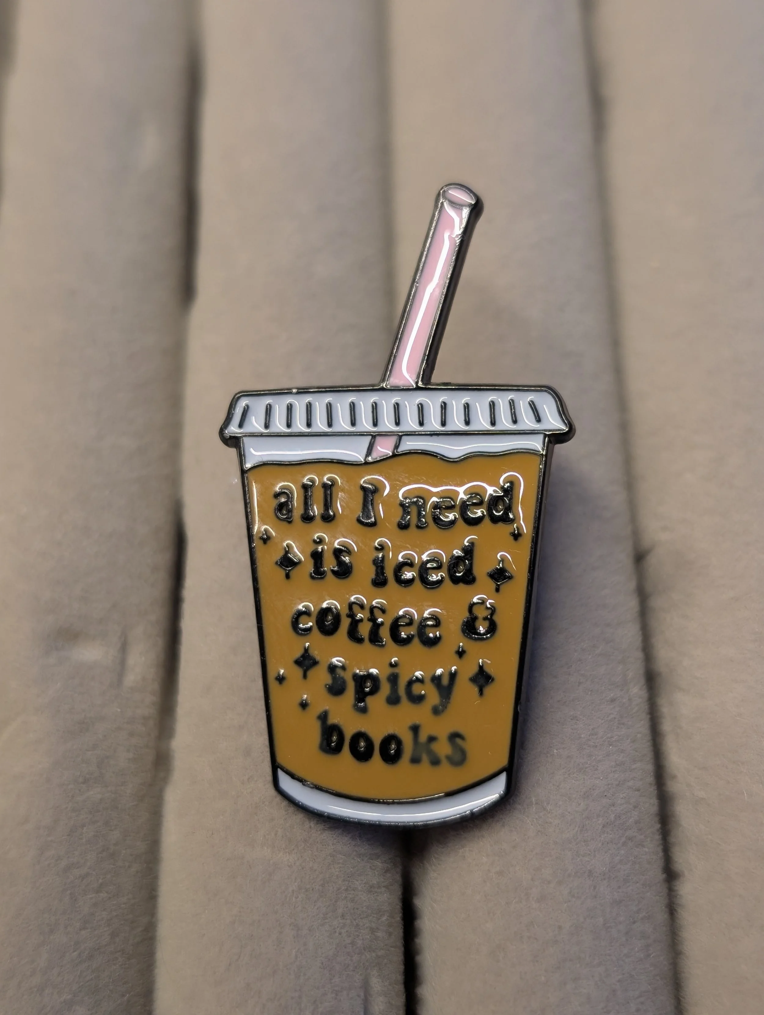 Iced Coffee & Spicy Books Enamel Pin