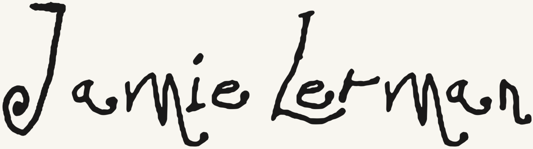 Handwritten text that says 'Jamie Lerman' in black ink on a light background.