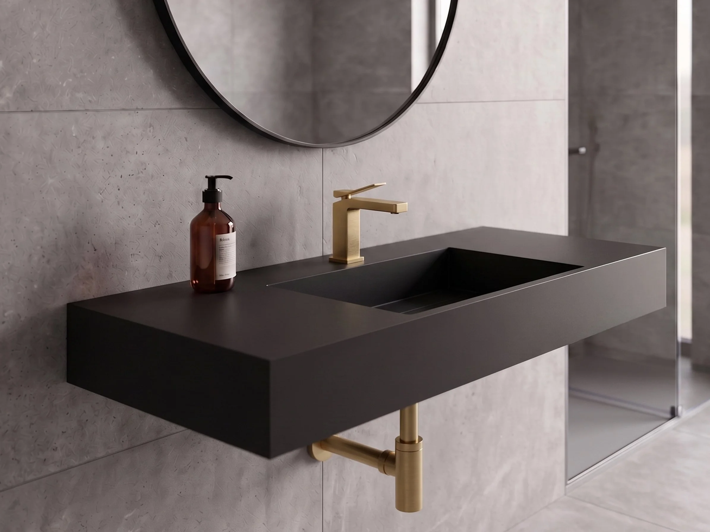 Juniper 48" Wall Mounted Bathroom Sink, Black