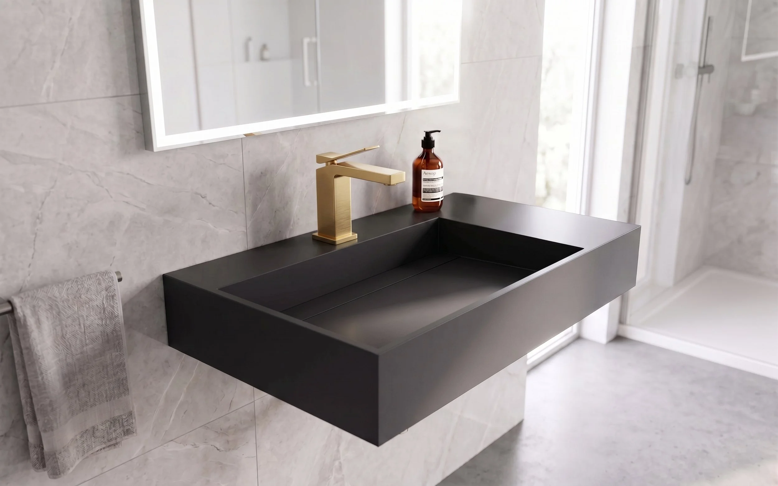 Juniper 30" Left Wall Mounted Bathroom Sink, Black