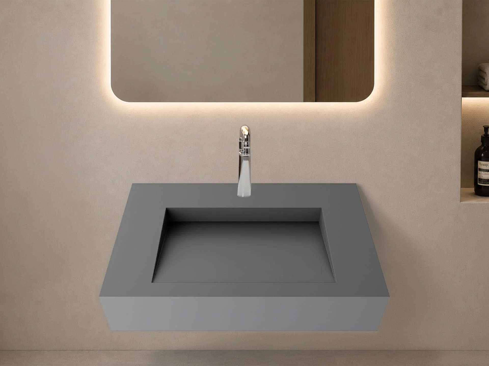 Pyramid 30" Wall Mounted Bathroom Sink, Grey