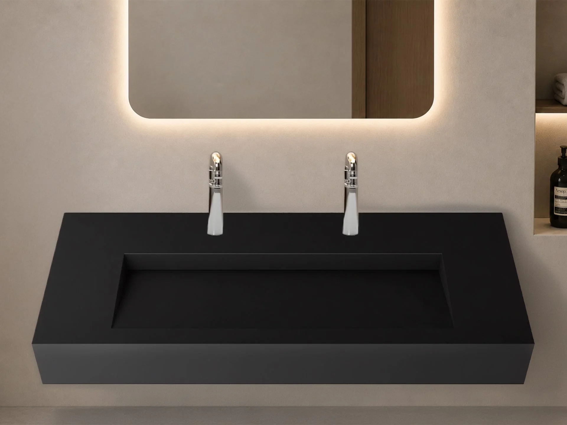 Pyramid 72" Wall Mounted Bathroom Sink, Black