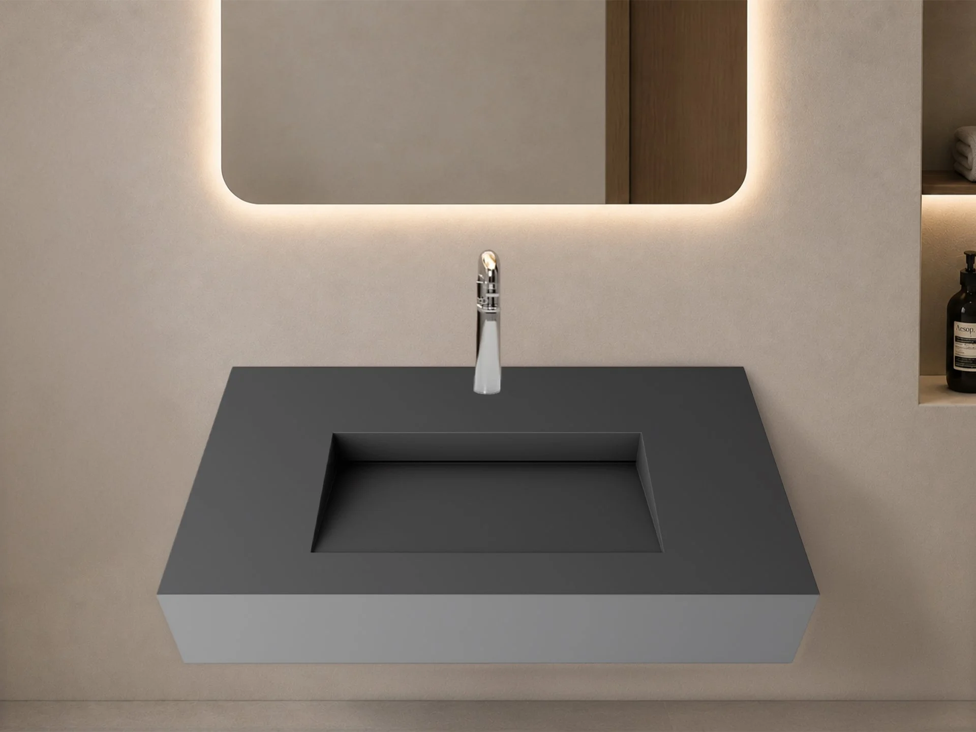 Pyramid 36" Wall Mounted Bathroom Sink, Grey