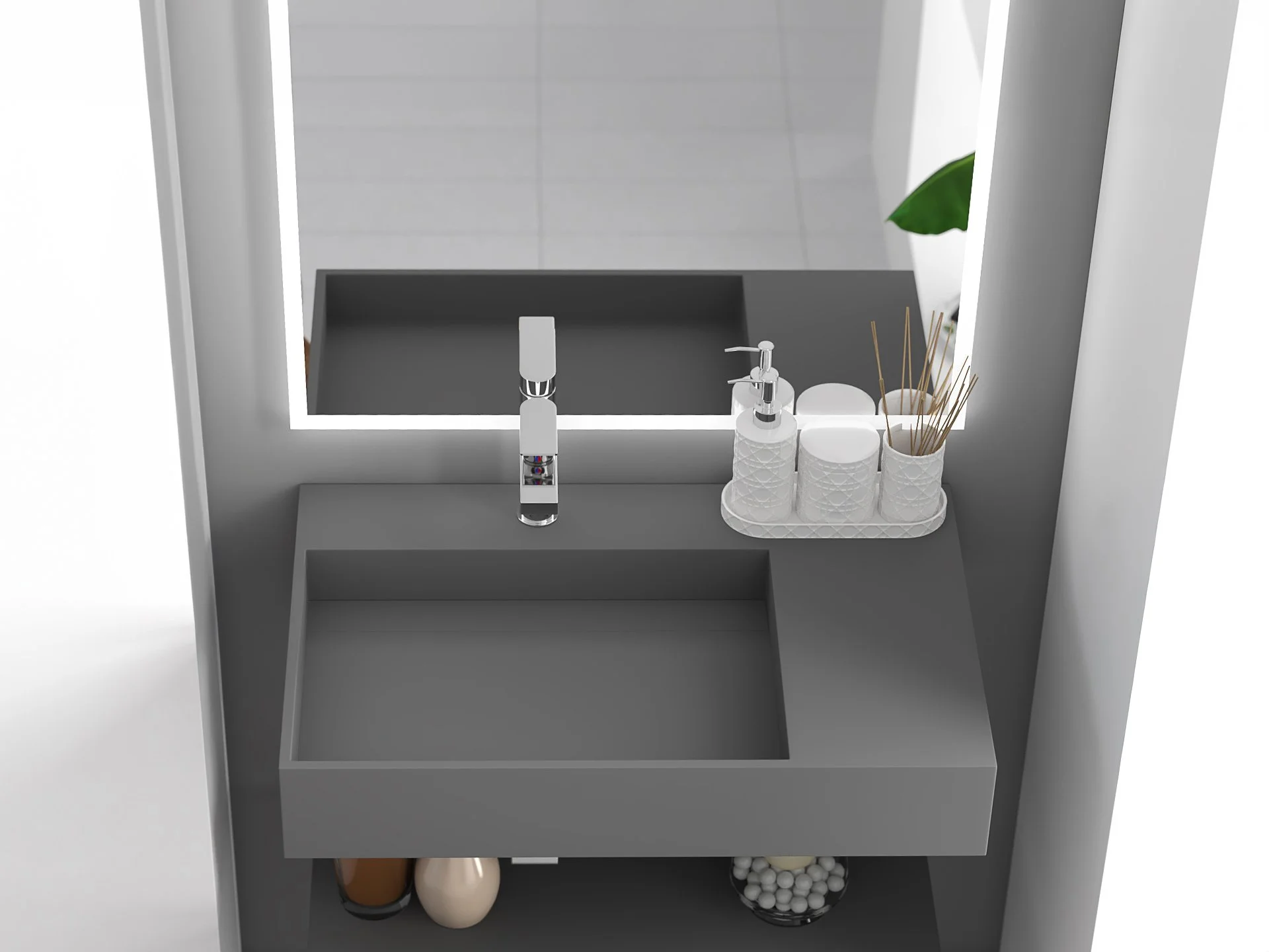 Juniper 30" Left Wall Mounted Bathroom Sink, Grey
