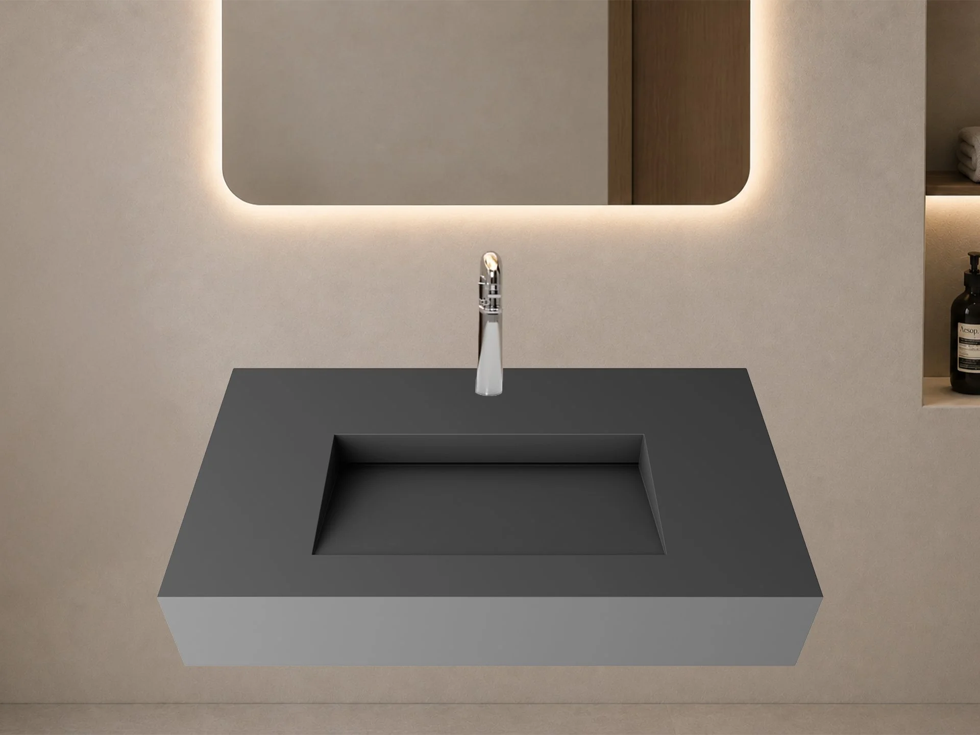 Pyramid 36" Wall Mounted Bathroom Sink, Grey