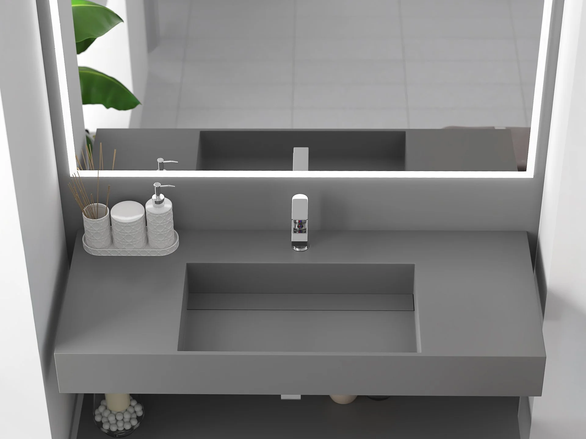 Juniper 48" Wall Mounted Bathroom Sink, Grey