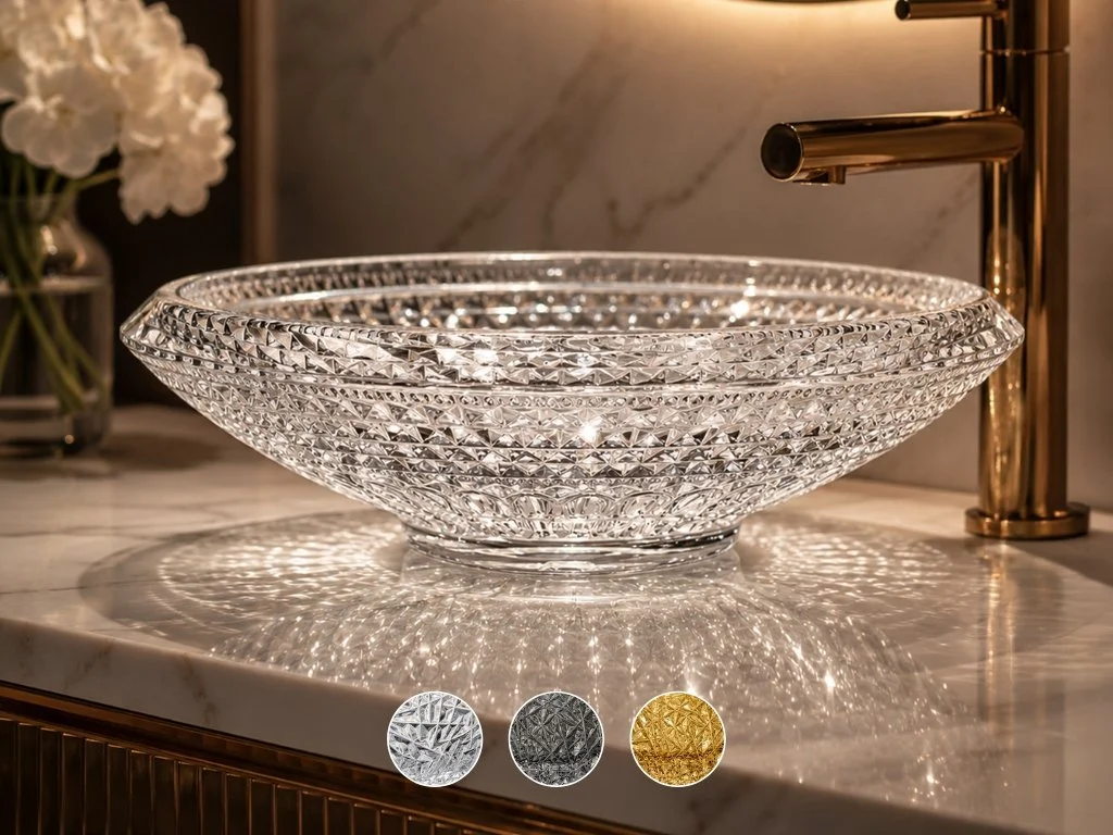 Celestial Circular Glass Vessel Bathroom Sink Bowl For Modern Vanity, 18" Above Counter Basin