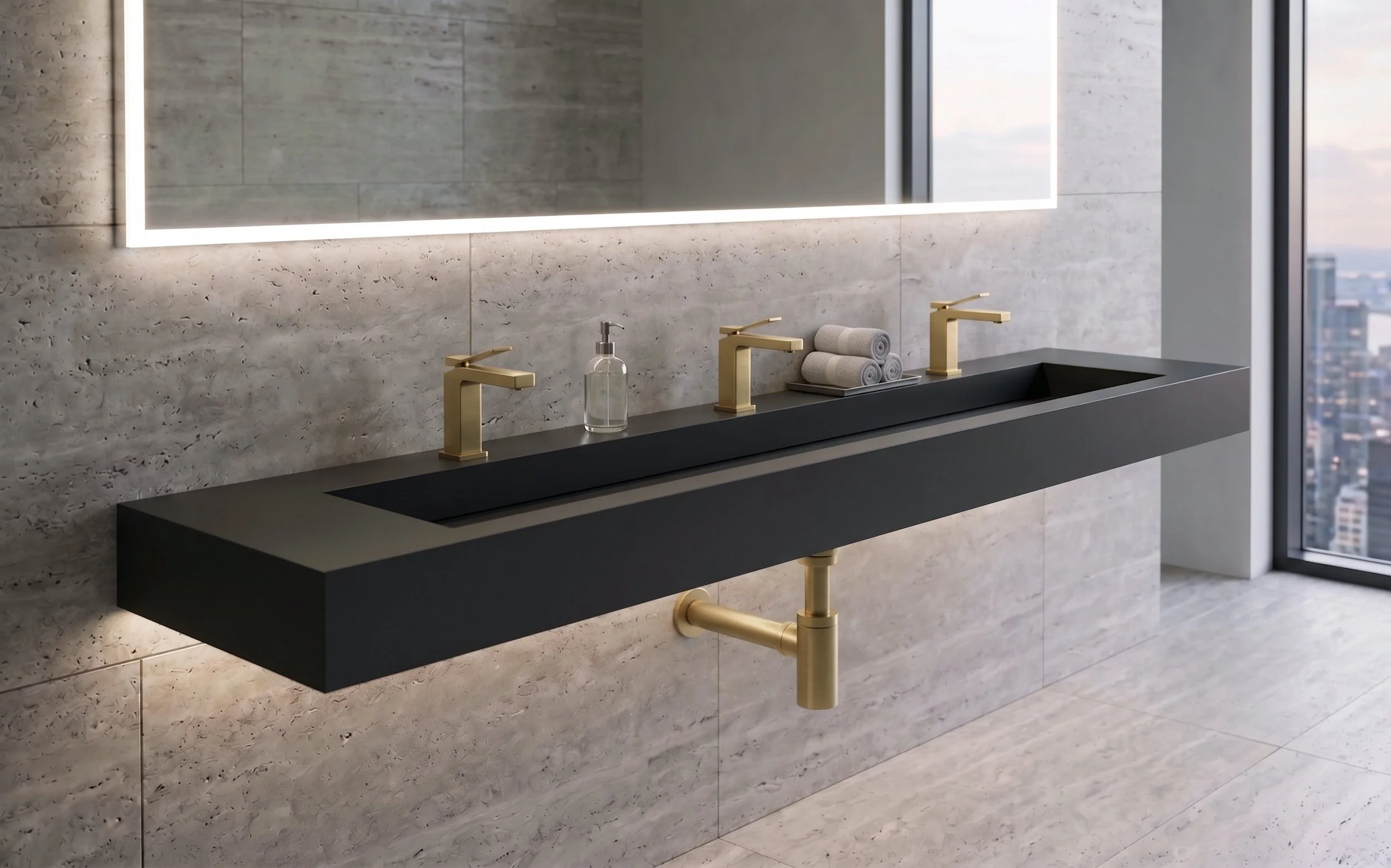 Pyramid 84" Wall Mounted Bathroom Sink, Black