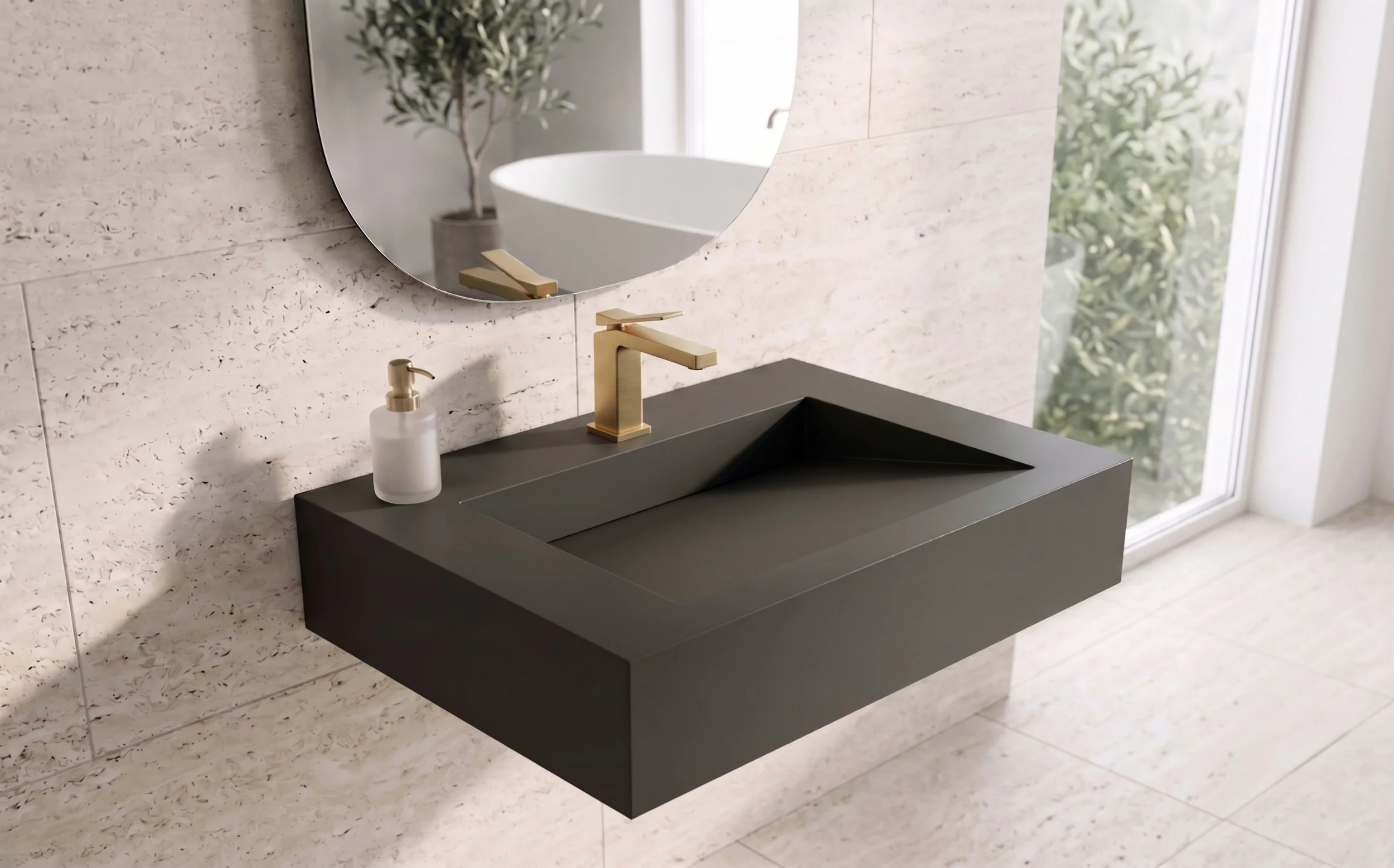 Pyramid 36" Wall Mounted Bathroom Sink, Black