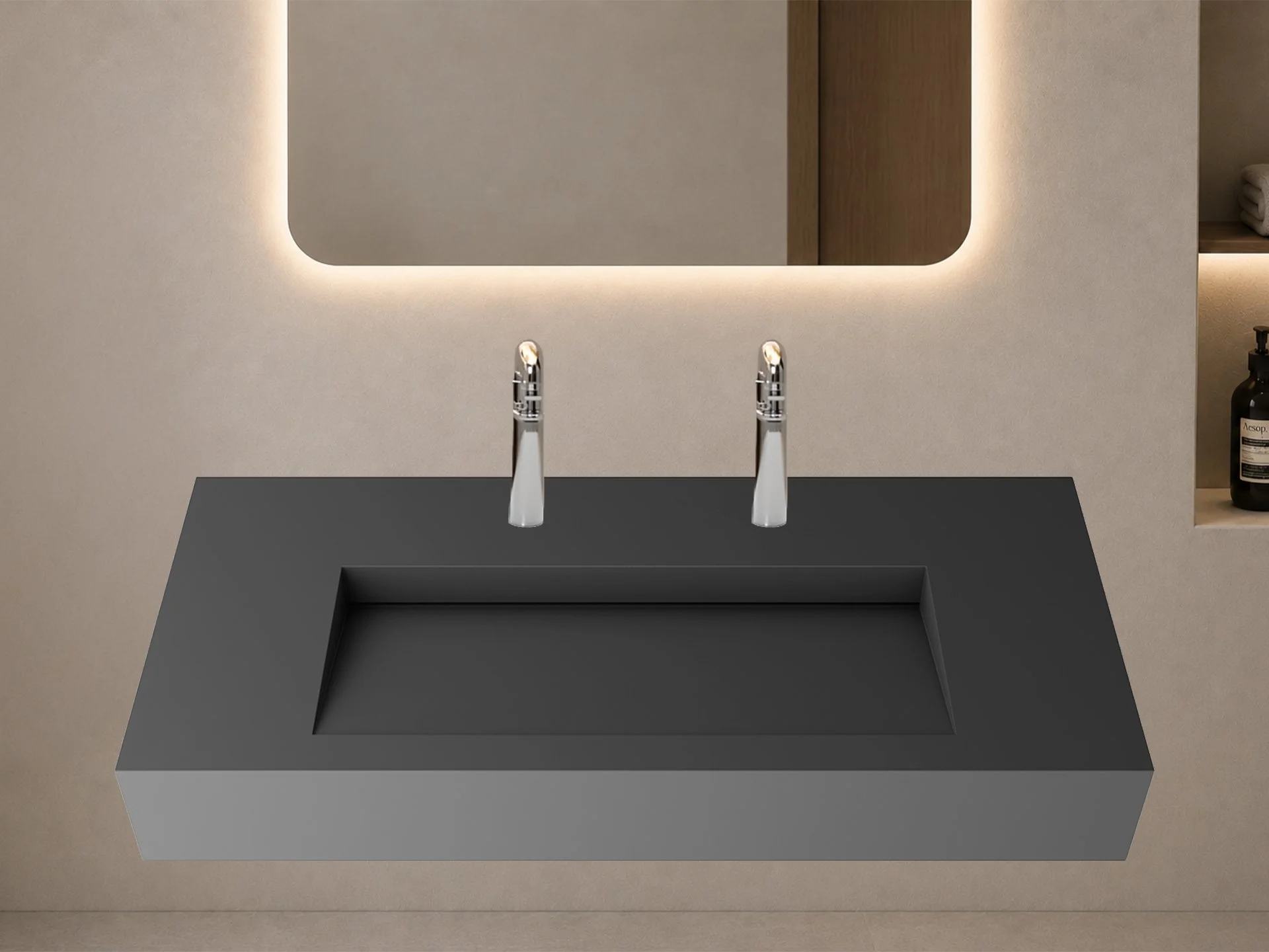 Pyramid 60" Wall Mounted Bathroom Sink, Gray