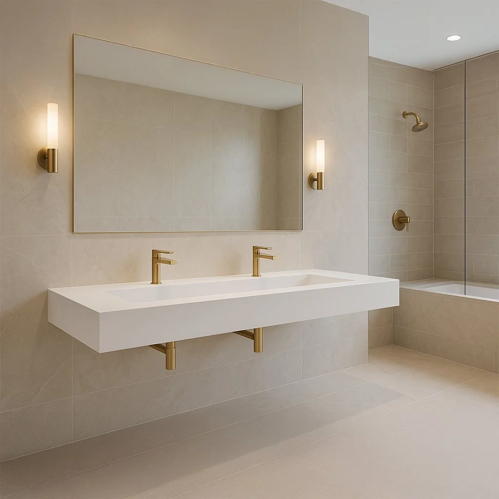 Upgrade your space with modern simplicity. This wall-mounted solid surface sink combines architectural precision with everyday luxury, a centerpiece that transforms any bathroom into an upscale retreat.

#ModernBathroom #LuxuryDesign #SolidSurfaceSin