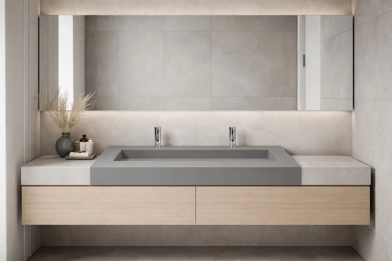 Designed for modern spaces, this 60&rdquo; solid surface sink blends sculptural minimalism with everyday function. Fully customizable to fit your project, it can be wall-mounted on its own for a bold floating look or paired with your favorite vanity 