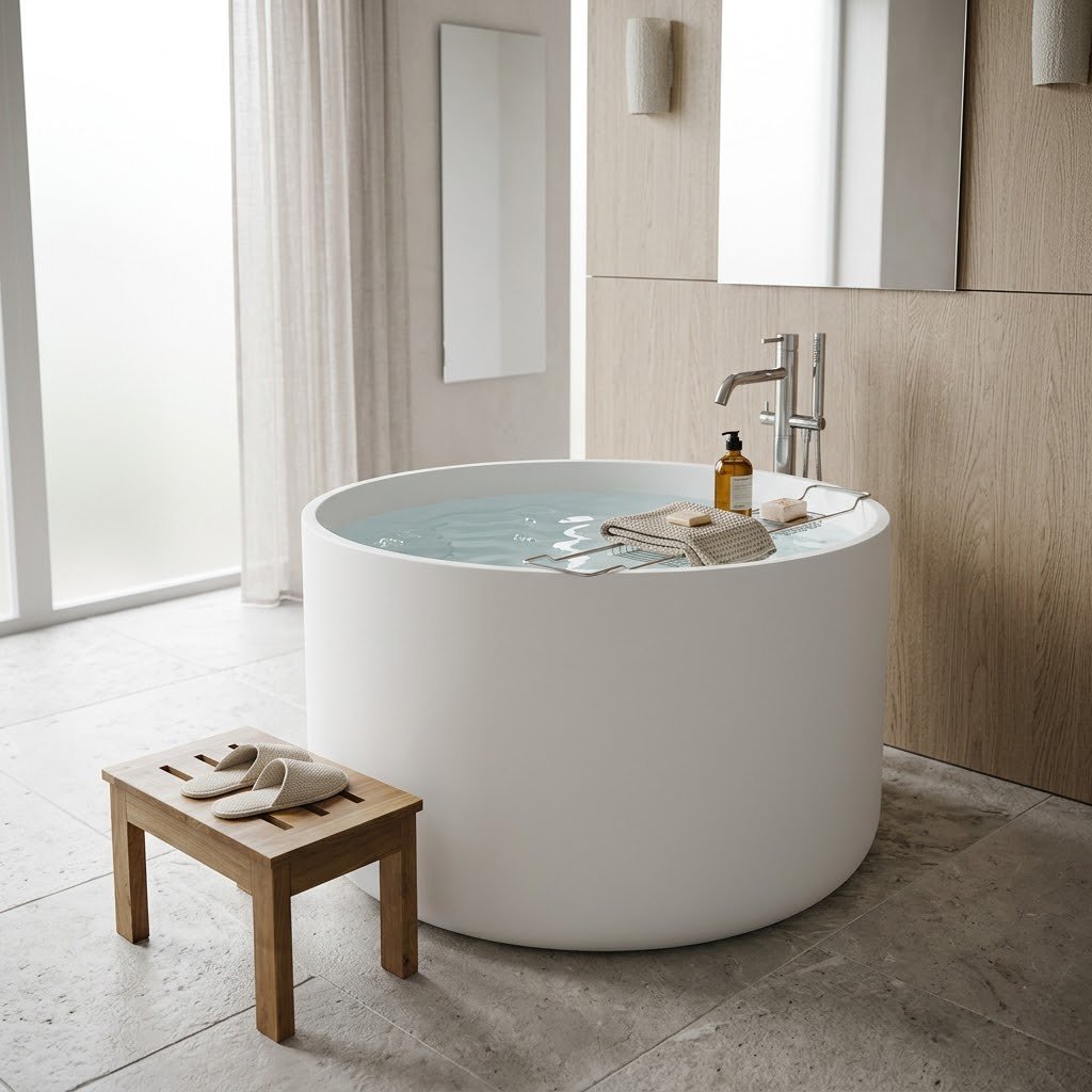 Minimalist luxury with Castello USA, a sculptural solid surface soaking tub designed for modern bathrooms. Smooth matte texture, seamless curves, and spa-level comfort create the perfect centerpiece for a serene bathing experience. 

#LuxuryBathroom
