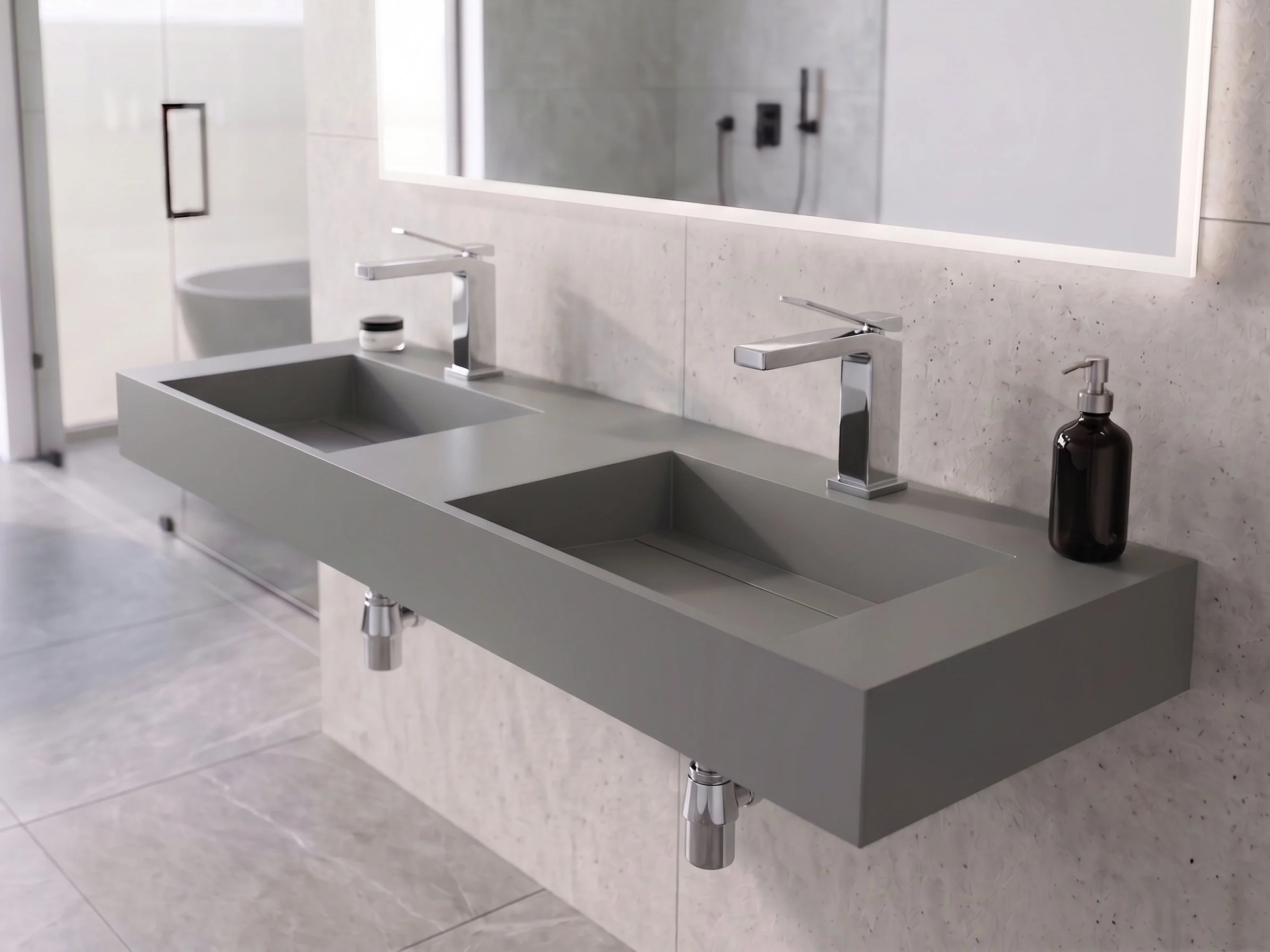 Juniper 60"  Wall Mounted Double Bathroom Sink, Grey