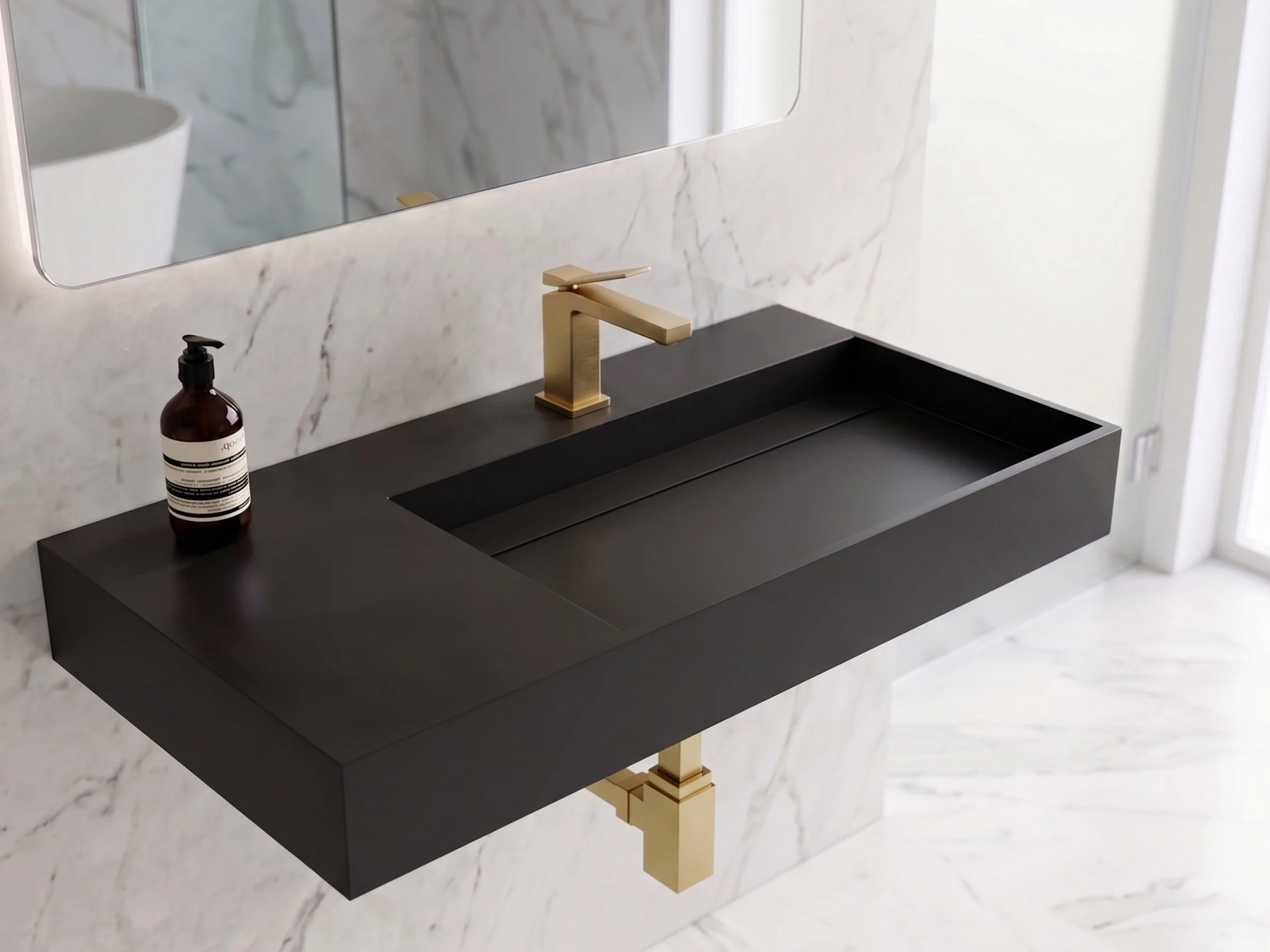 Juniper 36" Right Wall Mounted Bathroom Sink, Black