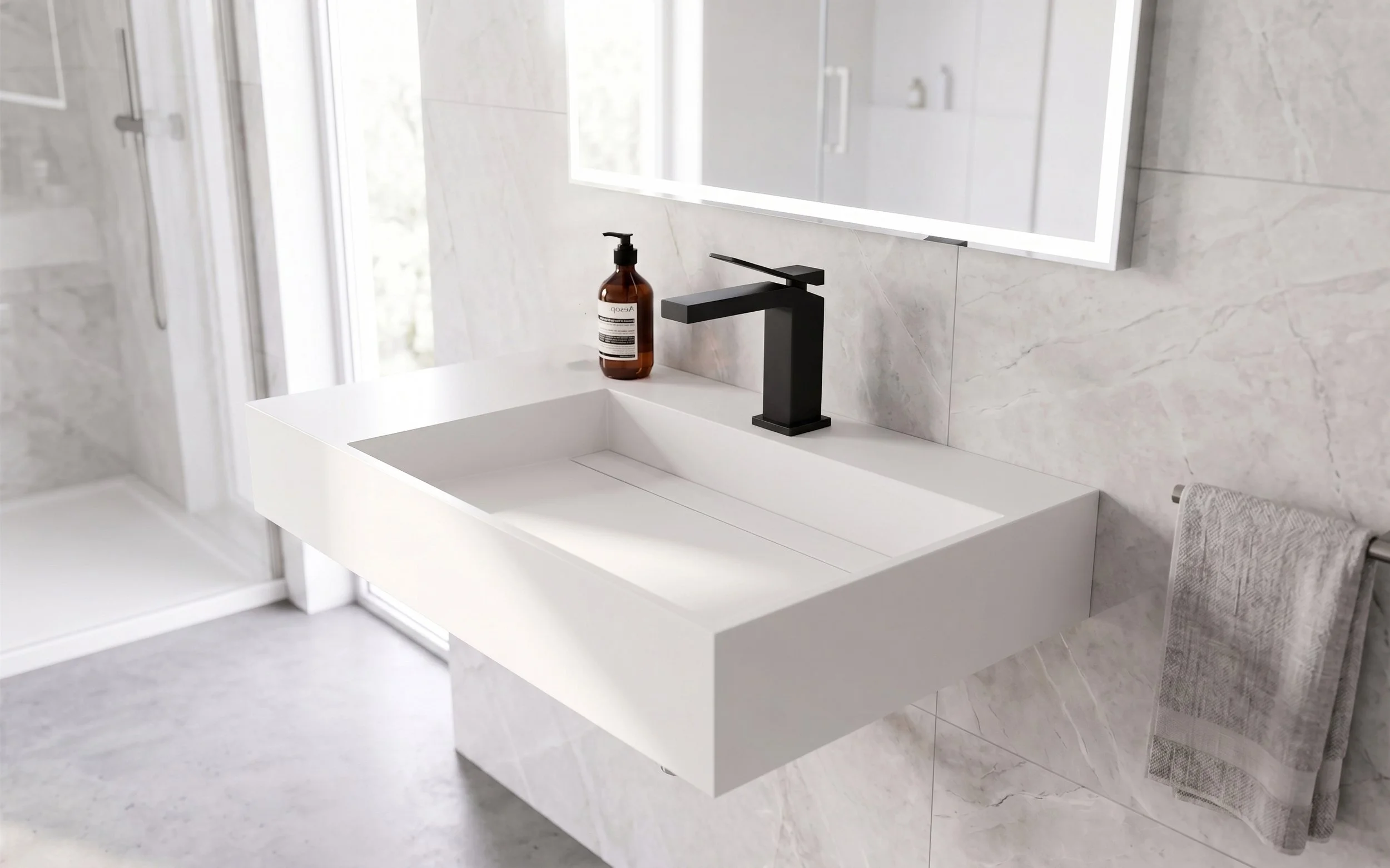 Juniper 30" Right Wall Mounted Bathroom Sink, White